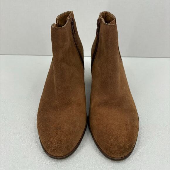 Lucky Brand Tulayne Ankle Bootie Side Zip Boot Brown Leather Block Heel Size 8.5 - Picture 3 of 14